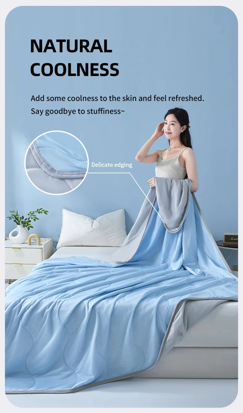 2025 new solid color simple wave grid ice cream cool silk summer blanket machine washable single air conditioner quilt