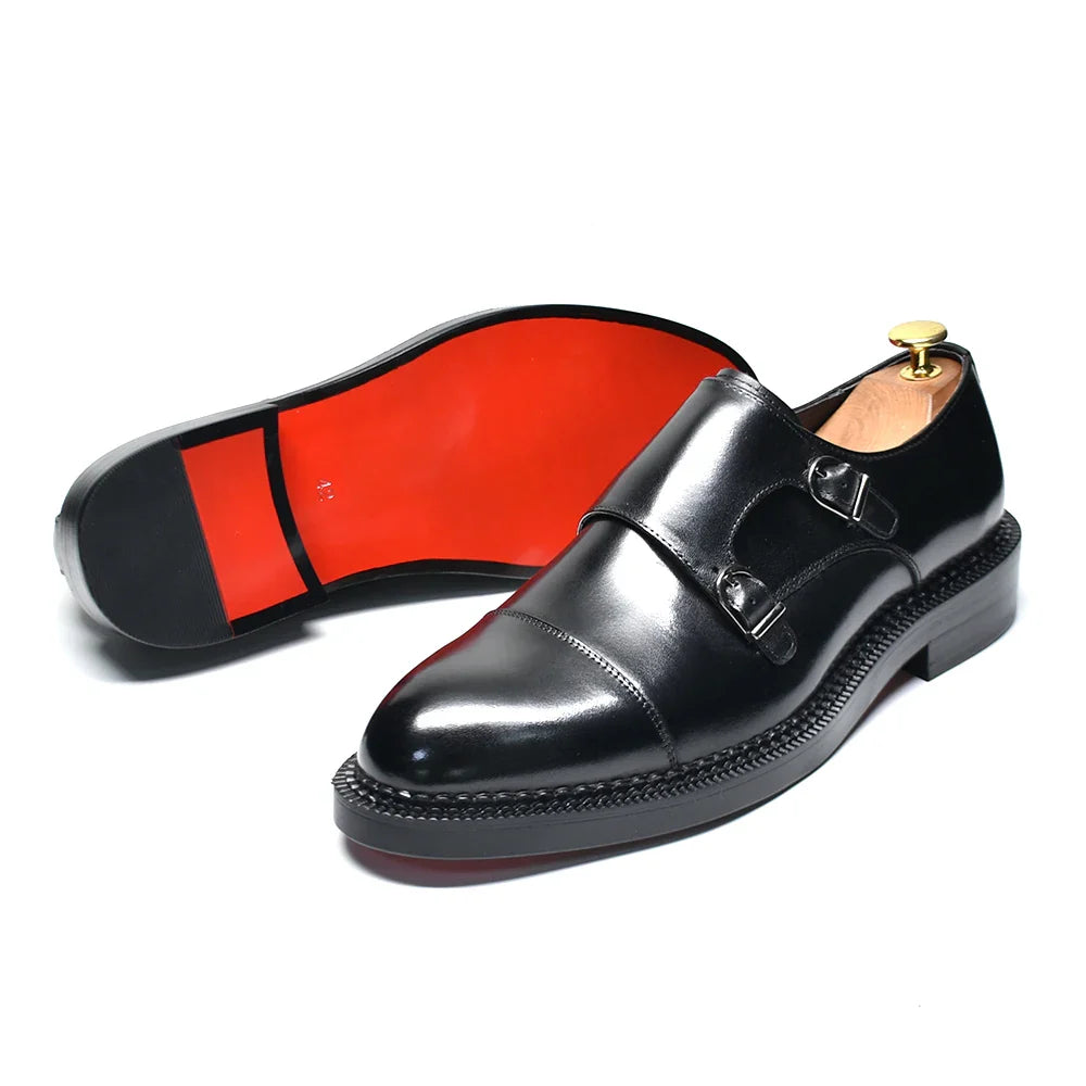 Luxury Genuine Leather Men's Wedding Dress Shoes Buckle Monk Strap Red Sole Cap Toe Black Brown Business Formal Shoes for Man