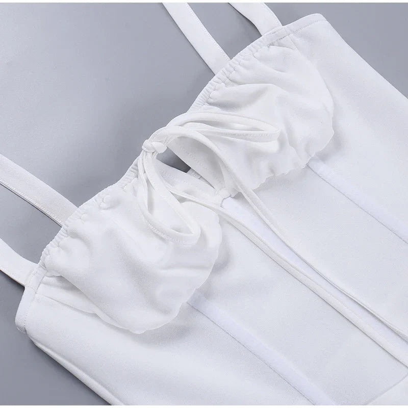 Strapless Suspender Dress Women Solid Lace Up White Pink Short Dresses 2023 Summer Casual Female Party Club Vestidos