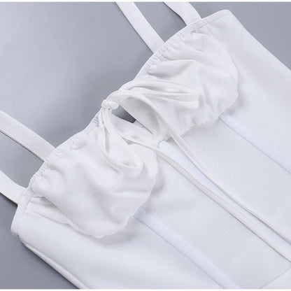 Strapless Suspender Dress Women Solid Lace Up White Pink Short Dresses 2023 Summer Casual Female Party Club Vestidos