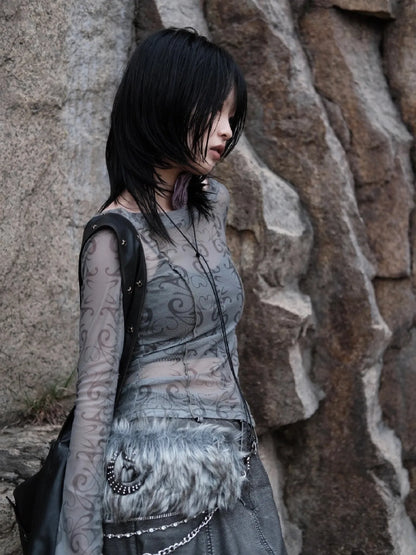 Grunge Aesthetics Mesh Tops Japanese Y2k Sheer Tops Vintage Harajuku See Through Crop Top Korean Fashion Tie Dye T-shirt