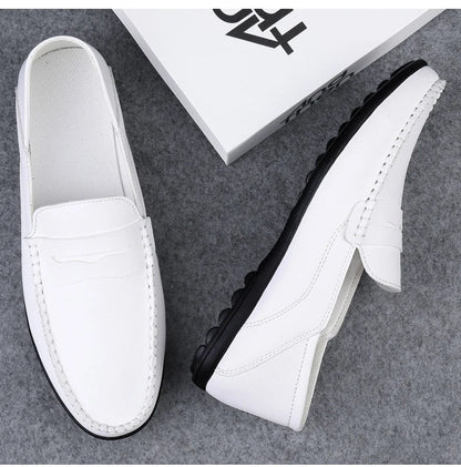 Men's fashion leather shoes Four Season new plus size casual soft sole white shoes anti slip outdoor business dress leather shoe