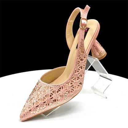 Elegant Green Pointed-Toe High Heels & Matching Bag Set with Diamond Design for Women's Party Wear - Italian Trend