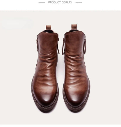 Men's Pu Boots Fashion Chelsea Men's Comfortable High Top Zipper Boots Non-slip Flat  Men's Boots Cowboy