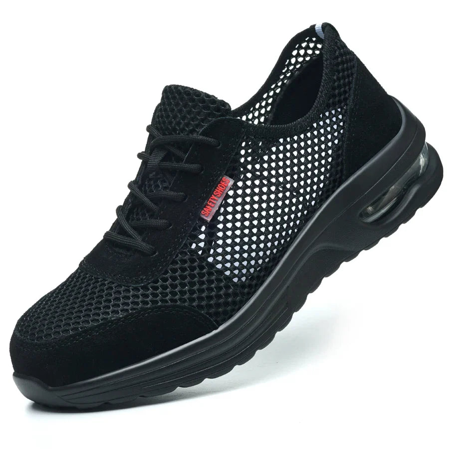 Men's Summer Mesh Breathable Steel Toe Safety Shoes Anti-Smash Puncture Proof Kevlar Comfortable Outdoor Work Shoes