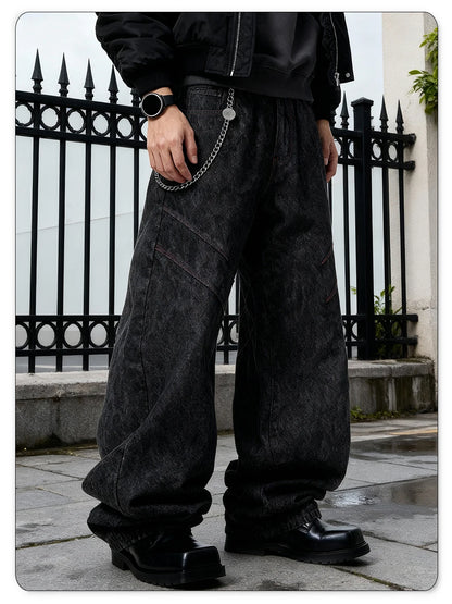 Calça Jeans Masculina American Retro Quatro Estações, Preta, Baggy, Perna Larga, Estilo Básico, Casual de Negócios, Solta, Jeans Unissex de Rua