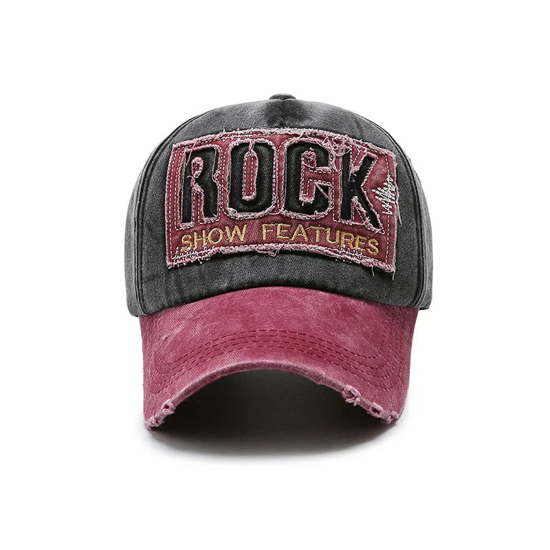 Letters Embroidered Patch Ripped Brushed Washed Distressed Design Style Unisex Cotton Adjustable Baseball Cap