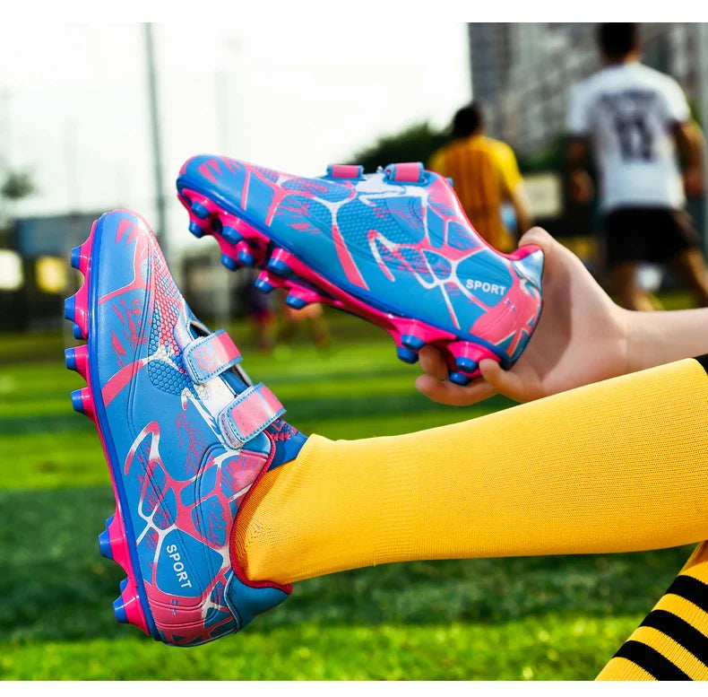 Kids Soccer Shoes HOOK&LOOP Football Sports Shoes Boy Outdoor Non-Slip Training Shoes Child Lightweight Children's Soccer Cleats