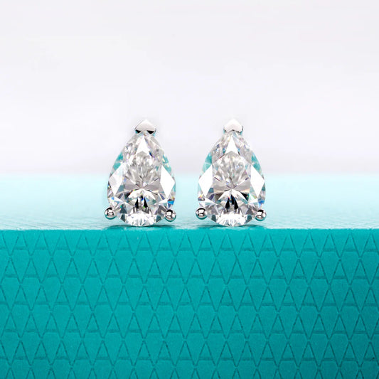 Classic Stud Earrings for Women 1cttw-6cttw Pear Moissanites 925 Sterling Silver D Color VVS1 Moissanite Earrings