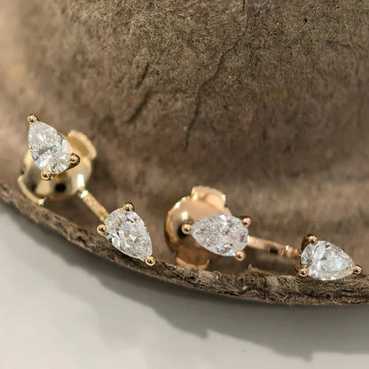 2-Stone Pear Cut Moissanite Diamond Earrings for Women 925 Sterling Silver Plated 18k Gold Waterdrop Earcuff Earring Detachable