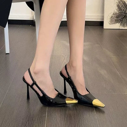 2026 New Summer Style Pointed Toe Stiletto Sandals with Single Strap, Microfiber Lining, Rubber Sole, Sexy High Heels