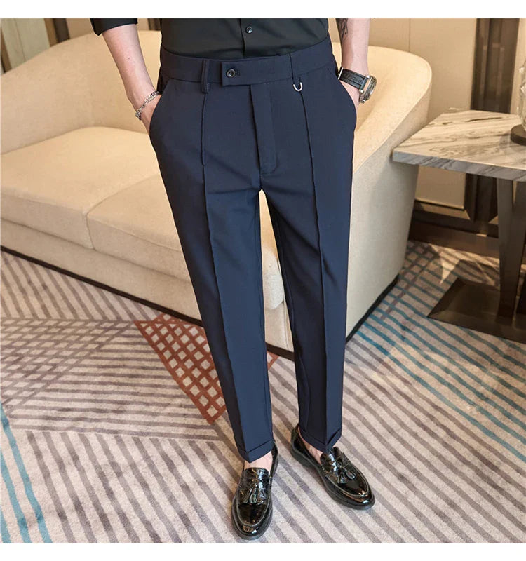 Men's business casual trousers, daily formal work pants, 2024 new high quality, plain color versatile ankle-length trousers.