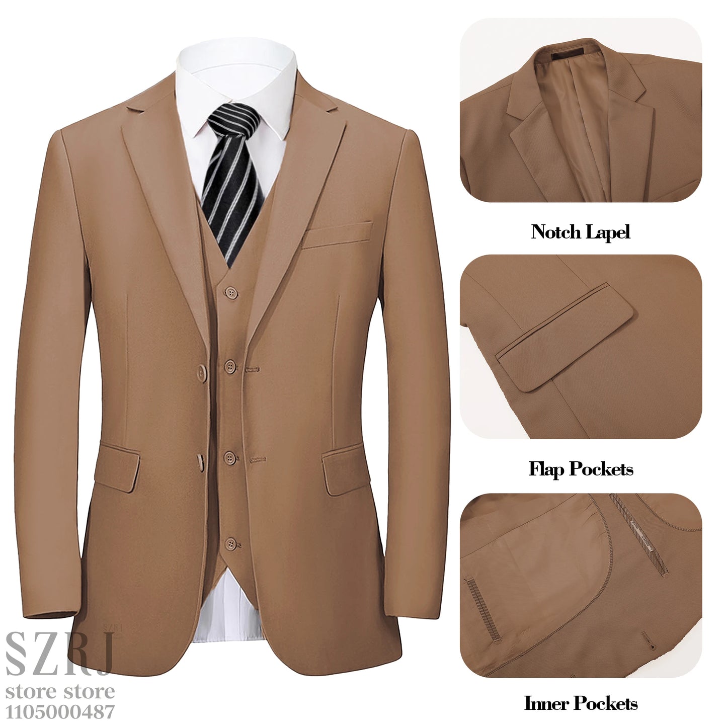 Men's 5-Piece Business Suit Set: Jacket+Vest+Pants+2 Bow Ties (Red+Blue).Premium, Tailored， For Parties, Weddings, Business.