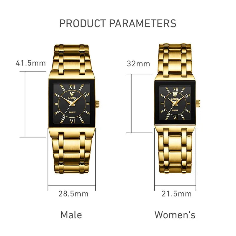Luxury Quartz Wristwatches For Women Men Business Watch Simple Design Black Gold Stainless Steel Waterproof Quartz Clock