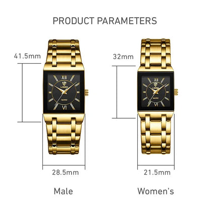Luxury Quartz Wristwatches For Women Men Business Watch Simple Design Black Gold Stainless Steel Waterproof Quartz Clock