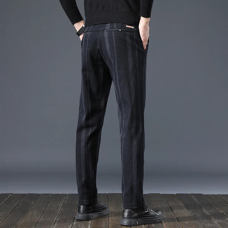 Autumn New Men's Slim Casual Pants  Fashionable Fit Elastic Business Pants High Quality Stripe Classic 3-colors Male Trousers
