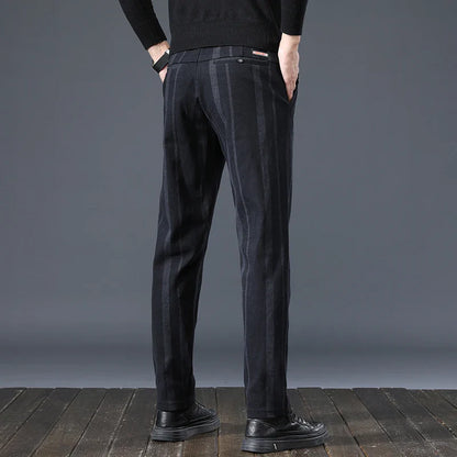 Autumn New Men's Slim Casual Pants  Fashionable Fit Elastic Business Pants High Quality Stripe Classic 3-colors Male Trousers