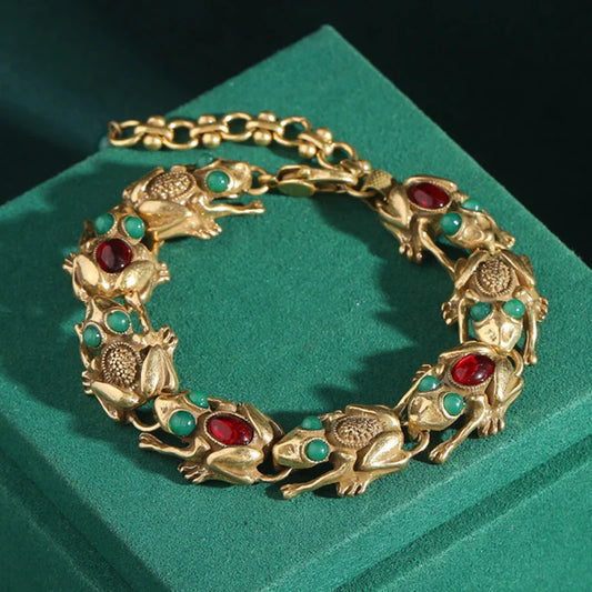 Vintage Jewelry Antique Gold Color Toad Bracelets For Women Chain Imitated Glaze Red Green High Quality Designer Halloween 2026