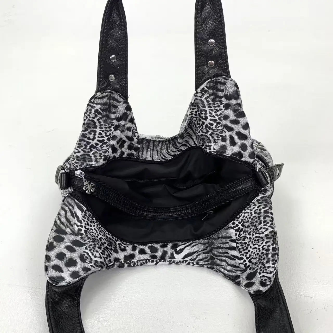 Y2K vintage hot girl personality leopard print shoulder bag with multiple compartments, Maillard crossbody handbag