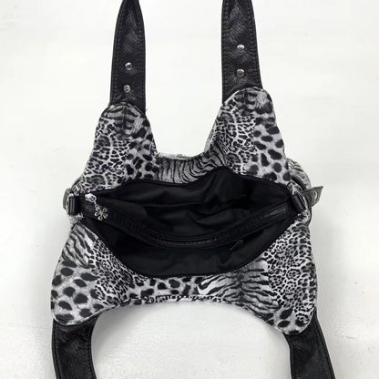 Y2K vintage hot girl personality leopard print shoulder bag with multiple compartments, Maillard crossbody handbag