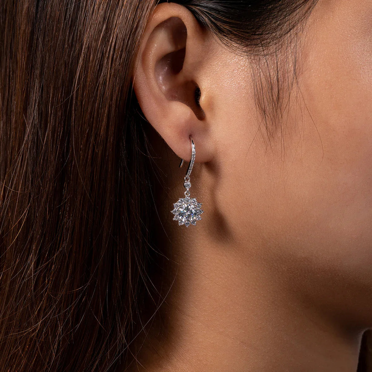 1 Carat Sunflower D Color Moissanite Drop Earrings 925 Sterling Silve Flower Hook Earrings for Woman Gifts Wholesale