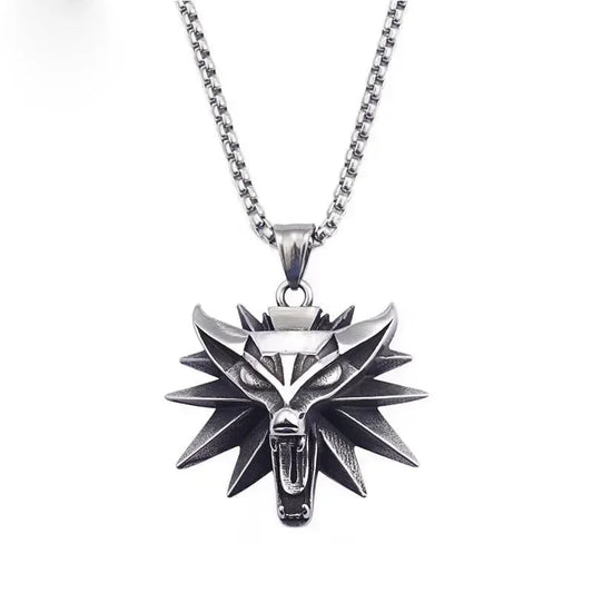 Vintage Punk Wolf Head Pendant Necklace For Men Punk Hip Hop Jewelry Geralt of Rivia Slavic Viking Necklace Dropshipping