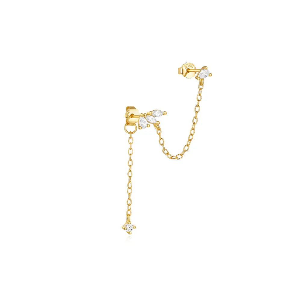 1PC Four Pointed Star Moon Tassel Lotus Cartilage Spiral Puncture 925 Sterling Silver Stud Earring For Women Ins Earring