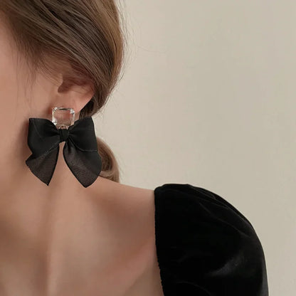 Temperament Stainless Steel Ribbon Long Tassel Bowknot Drop Dangle Earrings for Women Charm Party Jewelry Korean Fashion Gift