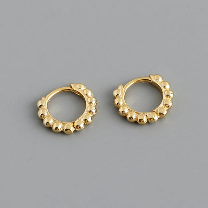 925 Sterling Silver Simple Fashion Glossy Beads Gold Huggies Hoop Earrings for Women Gothic Piercing Jewelry Accessories