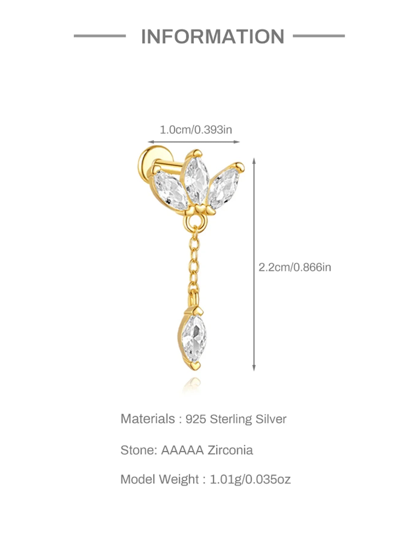 1PC Four Pointed Star Moon Tassel Lotus Cartilage Spiral Puncture 925 Sterling Silver Stud Earring For Women Ins Earring