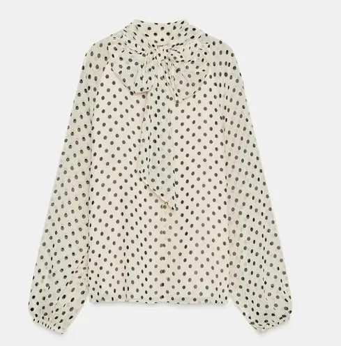 Polka Dot Printed Women Shirt 2026 Spring New Bow Tied Blouse Woman Tops Lady Ruffles Long Sleeve Loose Elegant Blouses Top ﻿
