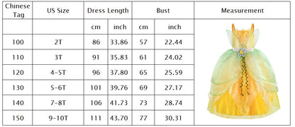 Fairy Tale Princess Costume for Girl Dressy Floral Ball Gown Princess and Frog Cosplay Tiana Halloween Apparel Green Dress 2-10Y
