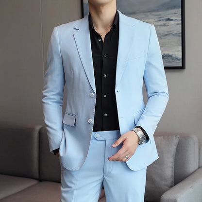 S-5XL ( Blazer + Pants ) Men's High-end Brand Formal Double Breasted Suit Gray 2 Piece Set Wedding Dress Plaid Suit Groom Party