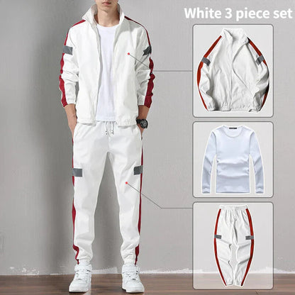 Sports Suit Men's Spring and Autumn Casual Running Sportswear Cardigan Casual Sweater Three-piece Suit