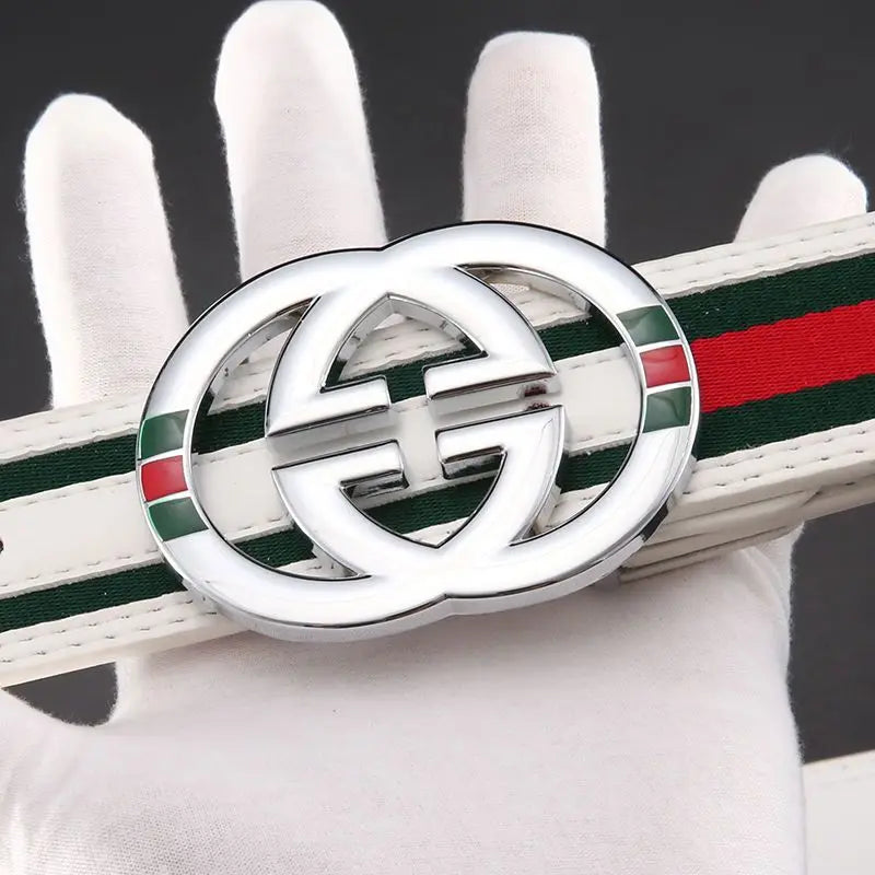 2026 New Unisex Red Green Stripe Belt 3.8cm - Durable Canvas Designer Waistband with Metal Logo, Trendy & Wear- Resistan
