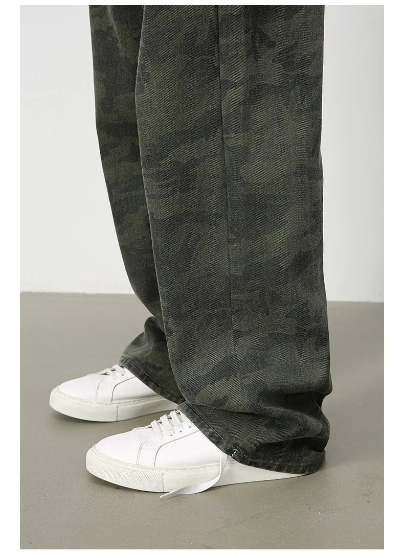 Tide Camouflage Jeans Men's Ins Loose Straight Wide Leg Casual Denim Pants Loose Male Trousers 12C2036