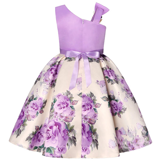 2025 Novo Vestido Ombro a Ombro Vestido de Princesa Europeu e Americano Vestido Formal Estampado para Meninas Vestido de Aniversariante Infantil