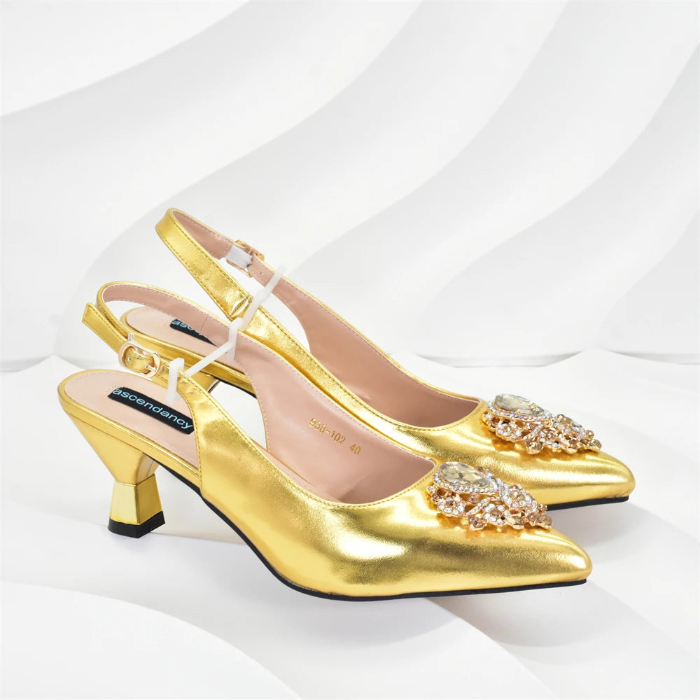 New Fashion Women Shoes and Bags To Match Set Nigeria Party Nigeria Italian Shoes and Matching Bags Decorated with Rhinestone