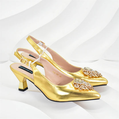 New Fashion Women Shoes and Bags To Match Set Nigeria Party Nigeria Italian Shoes and Matching Bags Decorated with Rhinestone