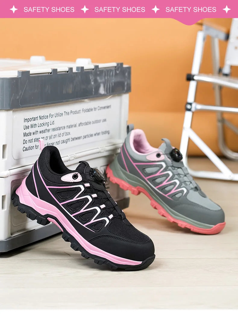 Rotating Button New Safety Shoes Women Anti-smash Anti-puncture Work Shoes Fashion Female Sport Shoes Security Protective Shoes