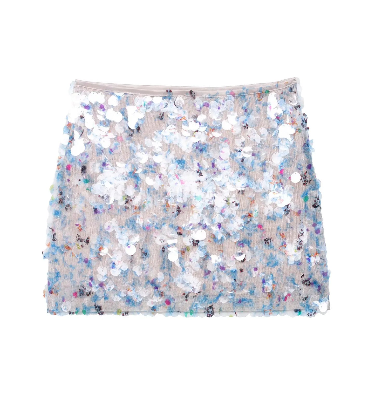 Women Y2K With Sequined Solid A-Line Mini Skirt Side Zipper High Waist Female Chic Lady Casual Skirts