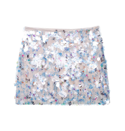Women Y2K With Sequined Solid A-Line Mini Skirt Side Zipper High Waist Female Chic Lady Casual Skirts