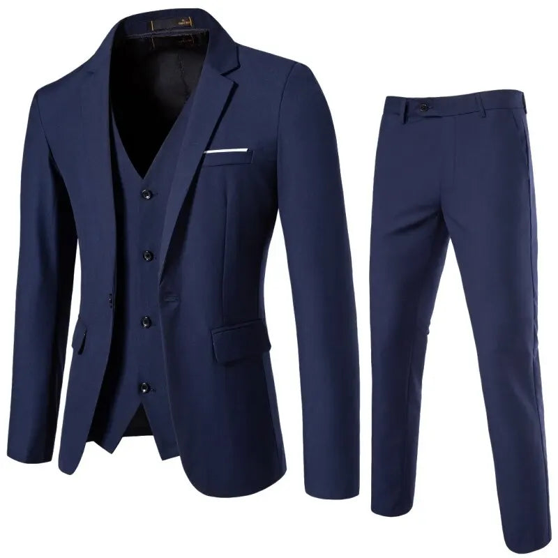 Suit Men's (Blazer+ Vest + Trousers) Fashionable Business Solid-color Wedding British-style Workwear, Casual Performance Suit