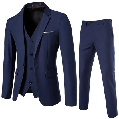 Suit Men's (Blazer+ Vest + Trousers) Fashionable Business Solid-color Wedding British-style Workwear, Casual Performance Suit
