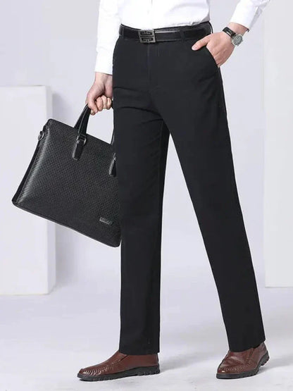 Mens 100% Cotton Summer Thin Pants Autumn Suit Pant Slacks High Waist Straight Loose Bland Solid Business Casual Pants Gozbkf