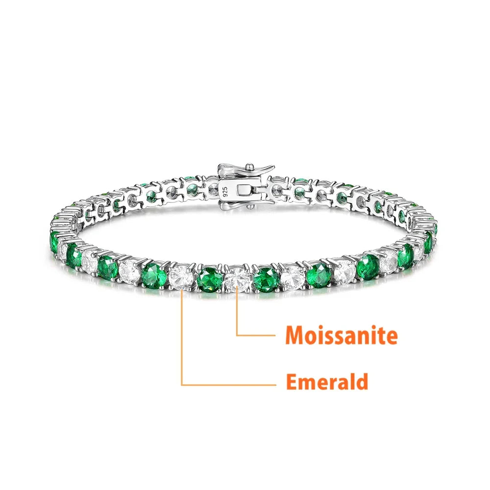 4mm 5mm Moissanite Diamond and Emerald Ruby Tennis Bracelet for Women Men S925 Sterling Silver Fine Jewelry