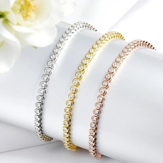 3 Colors 2/3mm Bubbles All Moissanite Tennis Bracelet for Women Men Bangles Full Diamond Pure 925 Silver Chain Jewelry