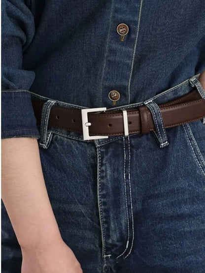 New Luxury Double Genuine Leather Belt for Women Jeans Casual Dress Square Alloy Buckle Ladies Trendy Belts Fashion Waistband