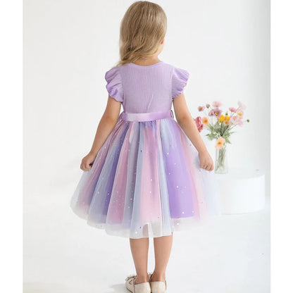 K-Pop Hunters Zoey Mira Rumi Girls Flying Sleeves Bow Sequin Dress Kids Baby Girl Birthday Party Fluffy Tutu Princess Dress 1-5Y