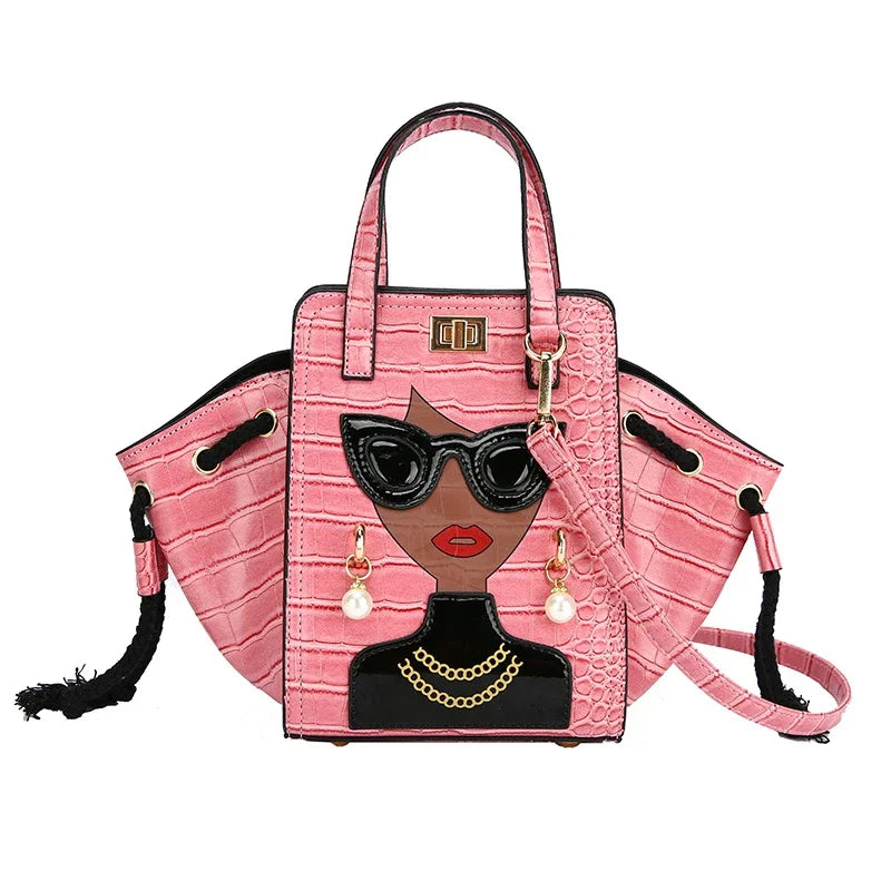 Cartoon Girl Handbag High Quality PU Leather Shoulder Bag for Women Pearl Crossbody Bag Designer Messenger Bag Female Satchel